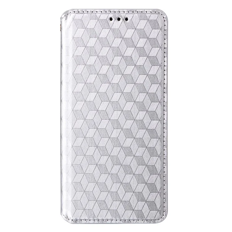 Für Xiaomi Redmi Note 14 4G / 5G Wallet Case Rhombus geprägt Leder Handyhülle - Silber