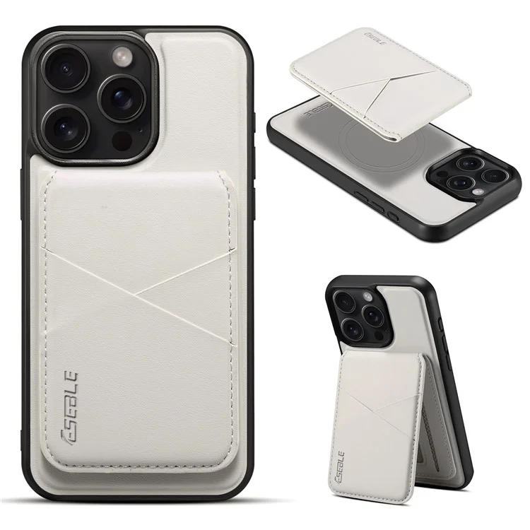 ESEBLE E3 Magnetische Hülle für iPhone 15 Pro Max mit abnehmbarem Kartenfach aus Leder + TPU RFID-blockierender Handyhülle - Weiß