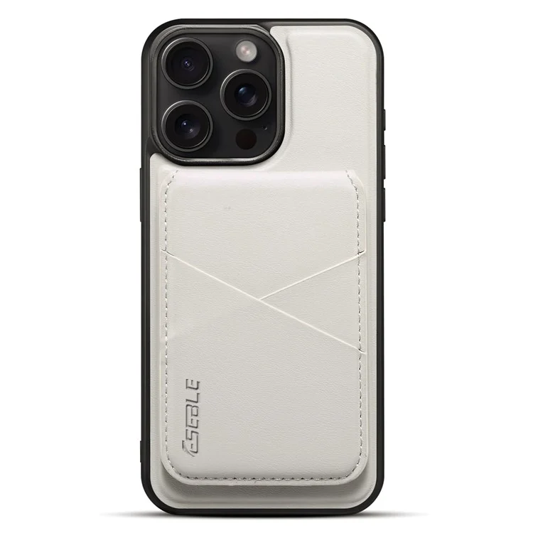 ESEBLE E3 Magnetische Hülle für iPhone 15 Pro Max mit abnehmbarem Kartenfach aus Leder + TPU RFID-blockierender Handyhülle - Weiß