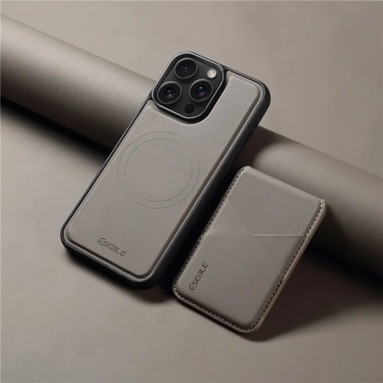 ESEBLE E3 Magnetische Hülle für iPhone 15 Pro mit abnehmbarem Kartenfach, Leder + TPU, RFID-blockierend - Grau