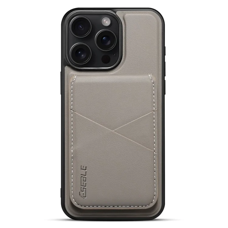 ESEBLE E3 Magnetische Hülle für iPhone 15 Pro mit abnehmbarem Kartenfach, Leder + TPU, RFID-blockierend - Grau