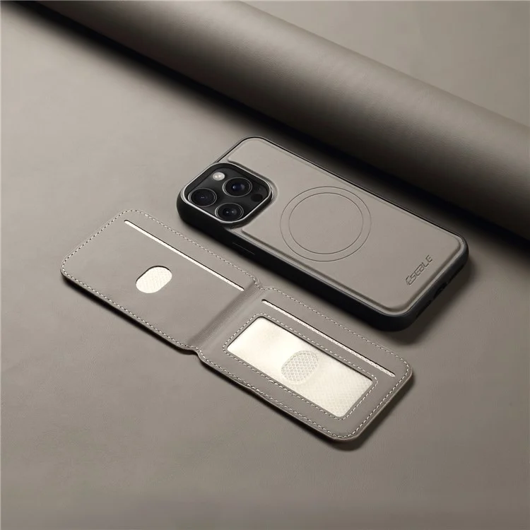 ESEBLE E3 Magnetische Hülle für iPhone 15 Pro mit abnehmbarem Kartenfach, Leder + TPU, RFID-blockierend - Grau