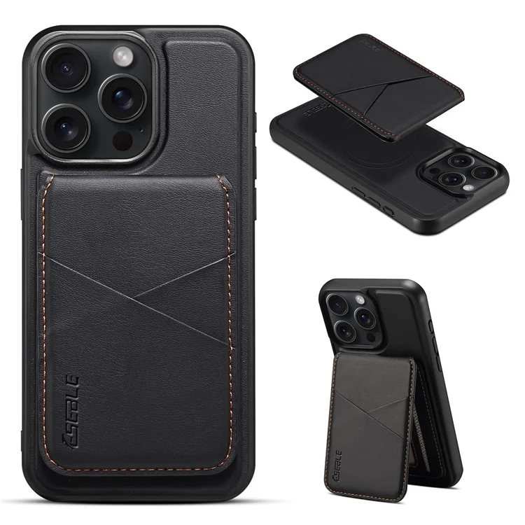ESEBLE E3 Magnetische Hülle für iPhone 14 Pro Max mit abnehmbarem Kartenfach aus Leder + TPU RFID-blockierende Handyhülle - Schwarz