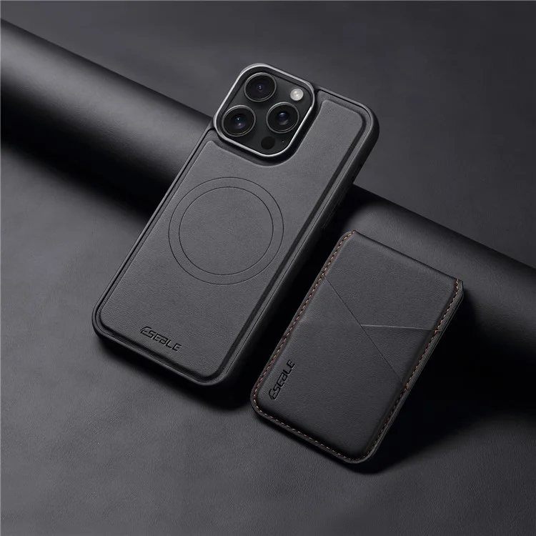 ESEBLE E3 Magnetische Hülle für iPhone 14 Pro Max mit abnehmbarem Kartenfach aus Leder + TPU RFID-blockierende Handyhülle - Schwarz