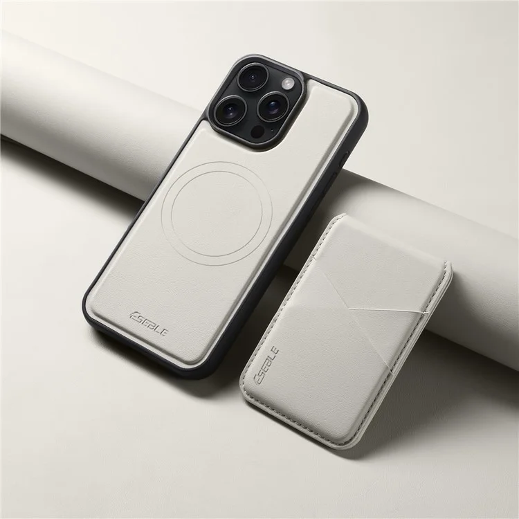 Étui magnétique ESEBLE E3 pour iPhone 14 Pro avec porte-cartes amovible en cuir + coque de téléphone TPU anti-RFID - Blanc