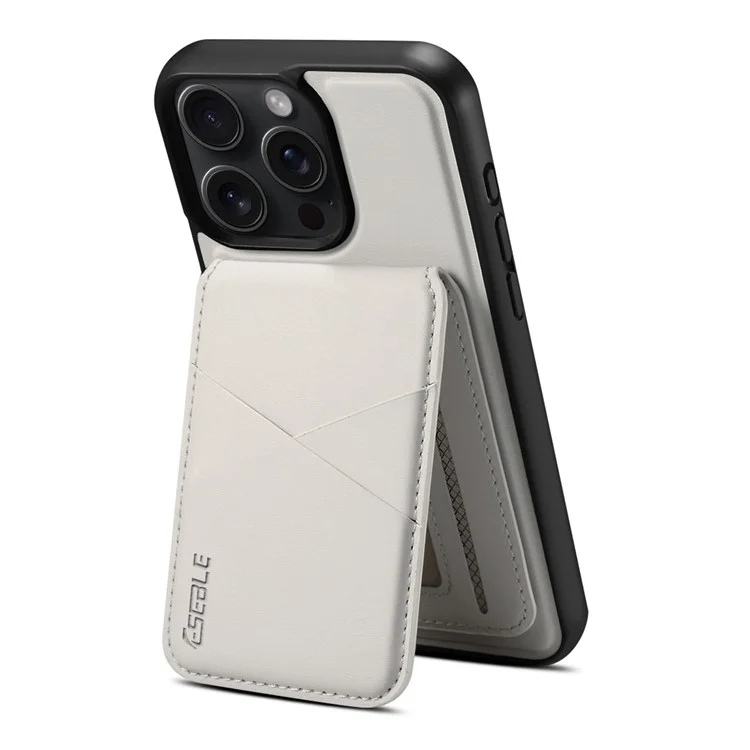 Étui magnétique ESEBLE E3 pour iPhone 14 Pro avec porte-cartes amovible en cuir + coque de téléphone TPU anti-RFID - Blanc