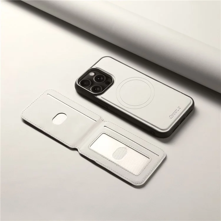 Étui magnétique ESEBLE E3 pour iPhone 14 Pro avec porte-cartes amovible en cuir + coque de téléphone TPU anti-RFID - Blanc