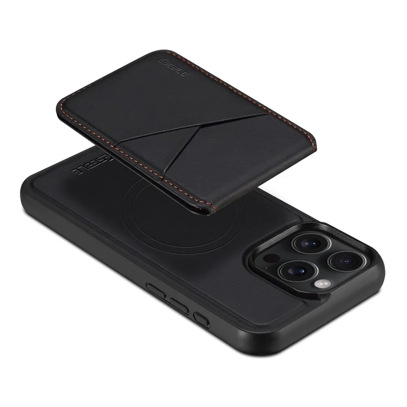 ESEBLE E3 Magnetische Hülle für iPhone 16 Pro mit abnehmbarem Kartenfach, Leder + TPU, RFID-blockierend - Schwarz
