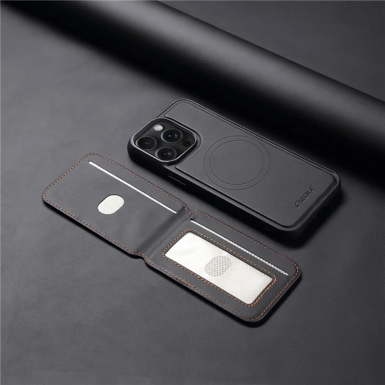ESEBLE E3 Magnetische Hülle für iPhone 16 Pro mit abnehmbarem Kartenfach, Leder + TPU, RFID-blockierend - Schwarz
