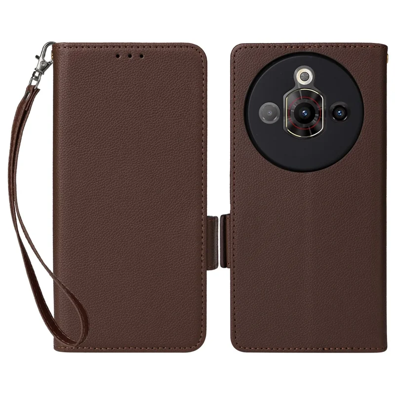 For ZTE nubia Focus Pro Case with Wrist Strap Litchi Texture PU Leather Wallet Phone Cover - Brown