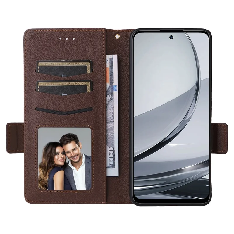 For ZTE nubia Focus Pro Case with Wrist Strap Litchi Texture PU Leather Wallet Phone Cover - Brown