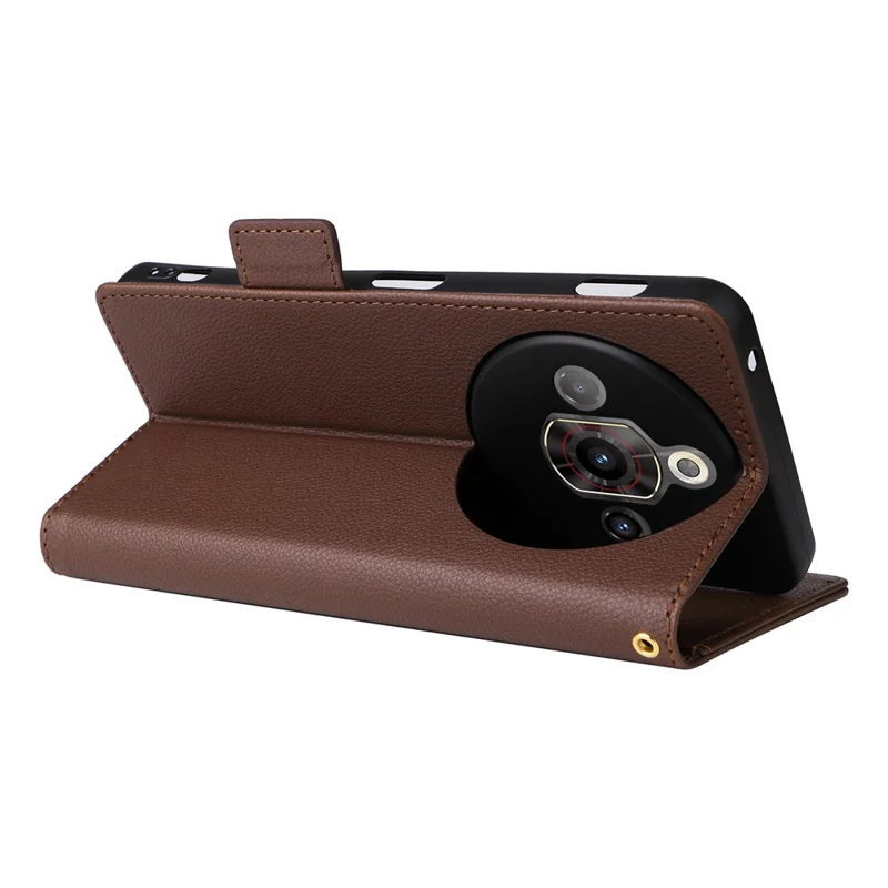 For ZTE nubia Focus Pro Case with Wrist Strap Litchi Texture PU Leather Wallet Phone Cover - Brown