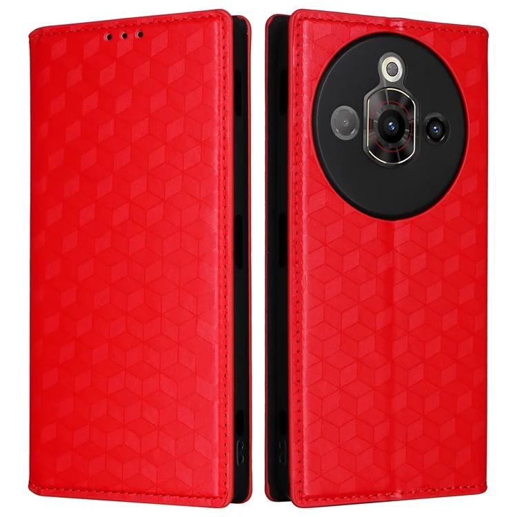 Für ZTE nubia Focus Pro Wallet Case Rhombus geprägte Leder Handyhülle - Rot