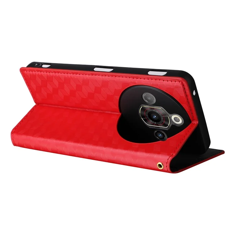 Für ZTE nubia Focus Pro Wallet Case Rhombus geprägte Leder Handyhülle - Rot