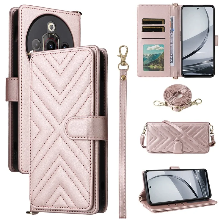 Für ZTE nubia Focus Pro Brieftasche mit Schultergurt Lederhülle - Pink