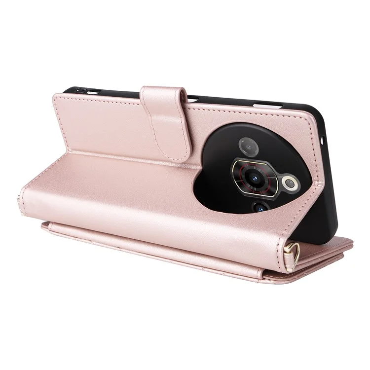 Für ZTE nubia Focus Pro Brieftasche mit Schultergurt Lederhülle - Pink