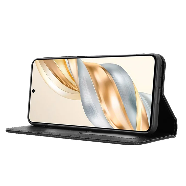 Für Honor X9c Smart 5G / X60 5G Leder Hülle Geldbörse Stand Retro Textur Handyhülle - Schwarz