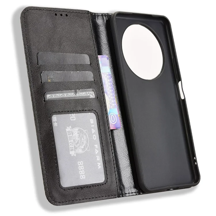 Für Honor X9c Smart 5G / X60 5G Leder Hülle Geldbörse Stand Retro Textur Handyhülle - Schwarz