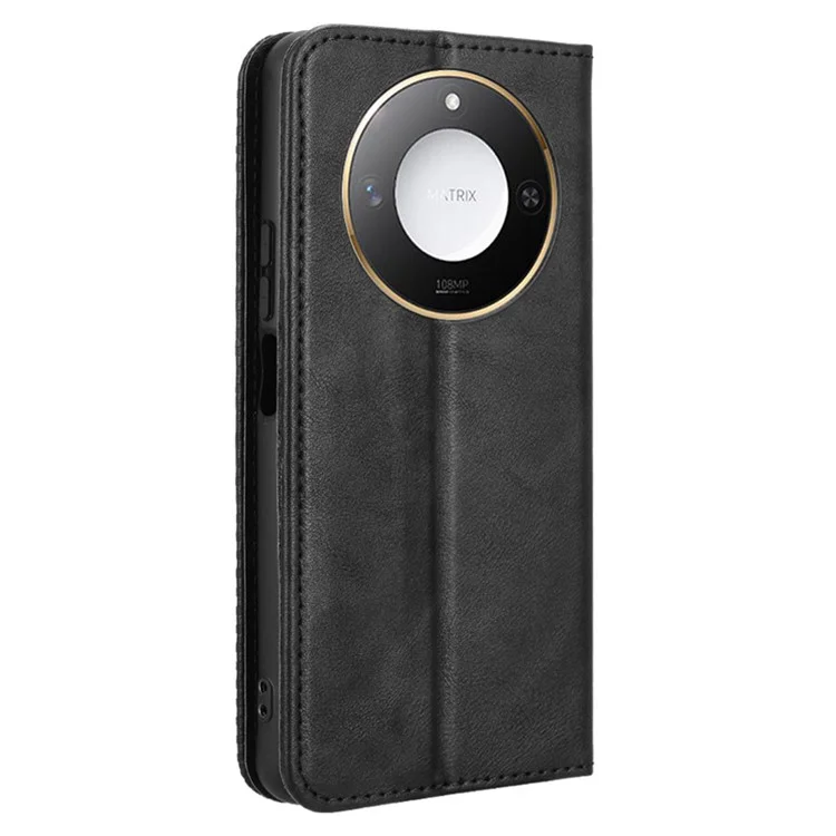 Für Honor X9c Smart 5G / X60 5G Leder Hülle Geldbörse Stand Retro Textur Handyhülle - Schwarz