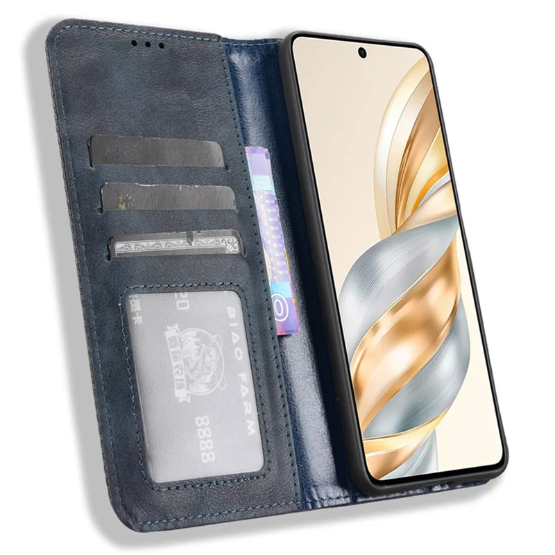 For Honor X9c Smart 5G / X60 5G Leather Case Wallet Stand Retro Texture Phone Cover - Blue