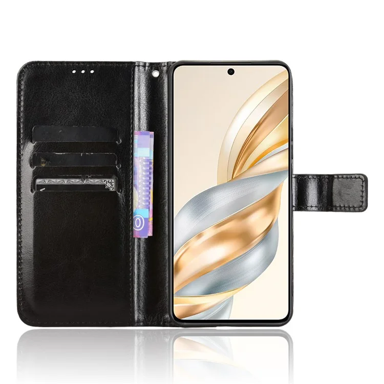 Чехол для телефона For Honor X60 5G / X9c Smart 5G с текстурой под кожу дикой лошади, кожаный бумажник - Черный