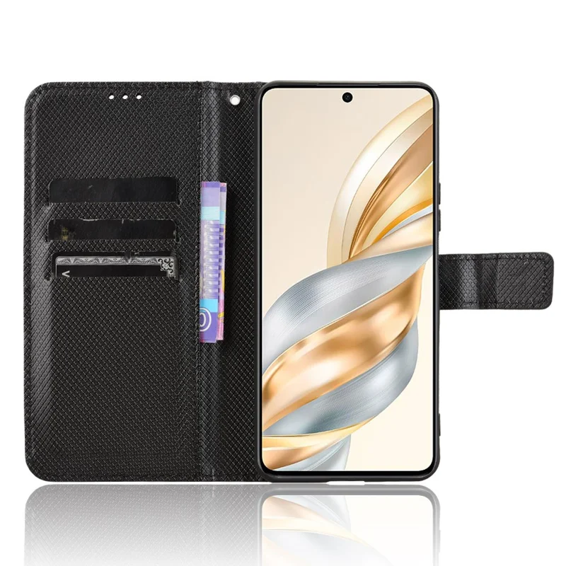 For Honor X60 5G / X9c Smart 5G Case PU Leather Diamond Texture Wallet Phone Cover - Black