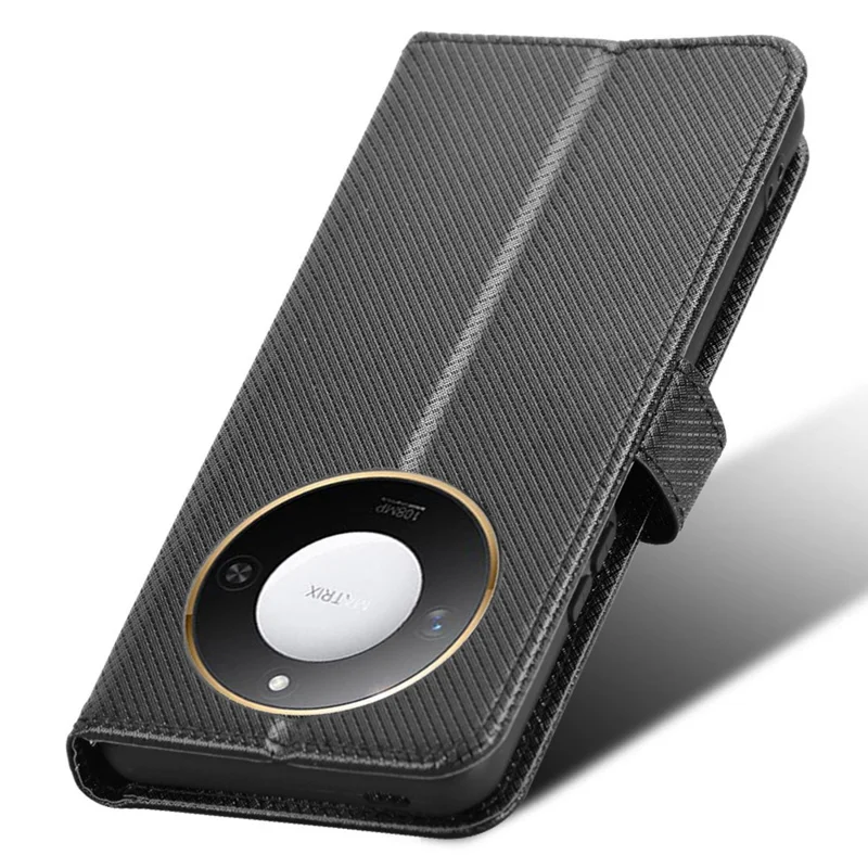 For Honor X60 5G / X9c Smart 5G Case PU Leather Diamond Texture Wallet Phone Cover - Black