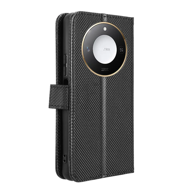 For Honor X60 5G / X9c Smart 5G Case PU Leather Diamond Texture Wallet Phone Cover - Black