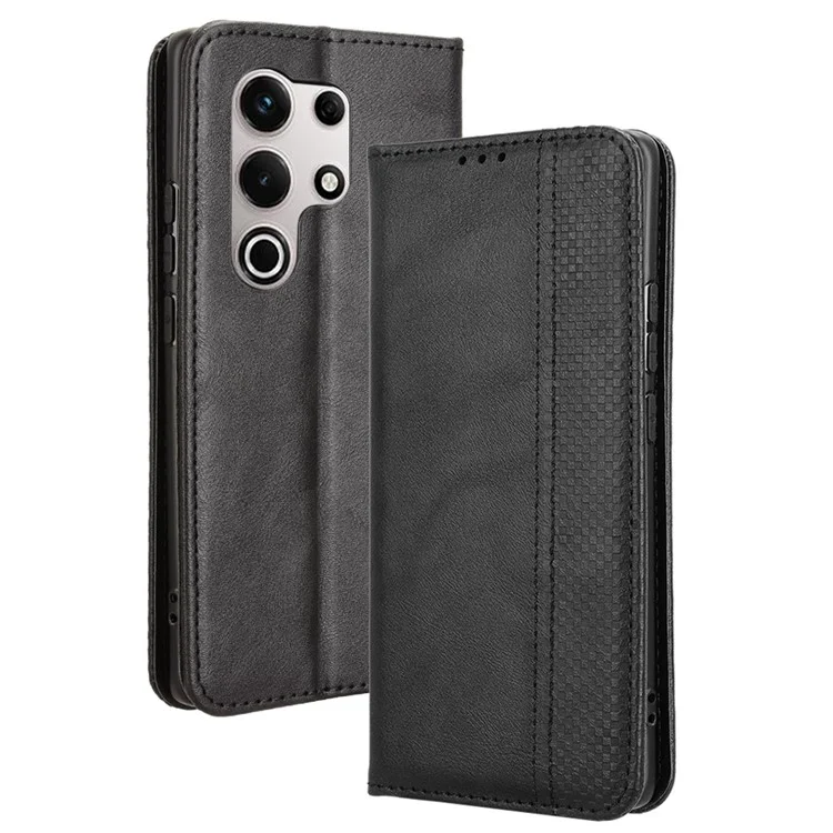 Funda de cuero tipo cartera con soporte para itel S25 Ultra, textura retro - Negro