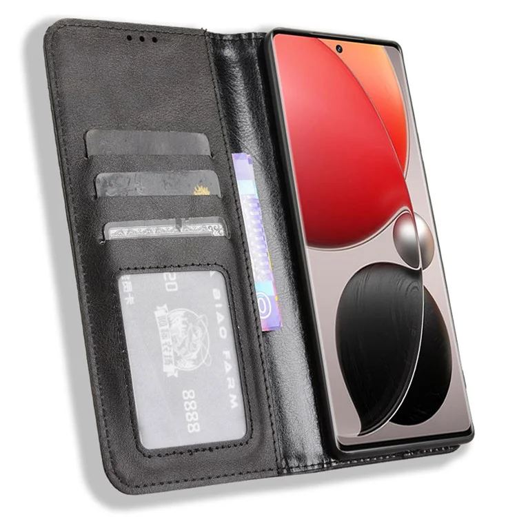 Funda de cuero tipo cartera con soporte para itel S25 Ultra, textura retro - Negro