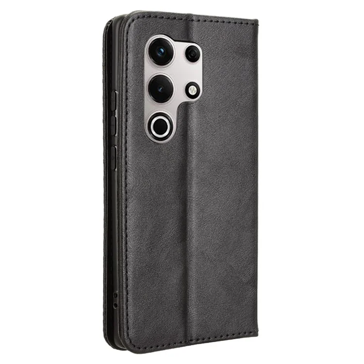 Funda de cuero tipo cartera con soporte para itel S25 Ultra, textura retro - Negro