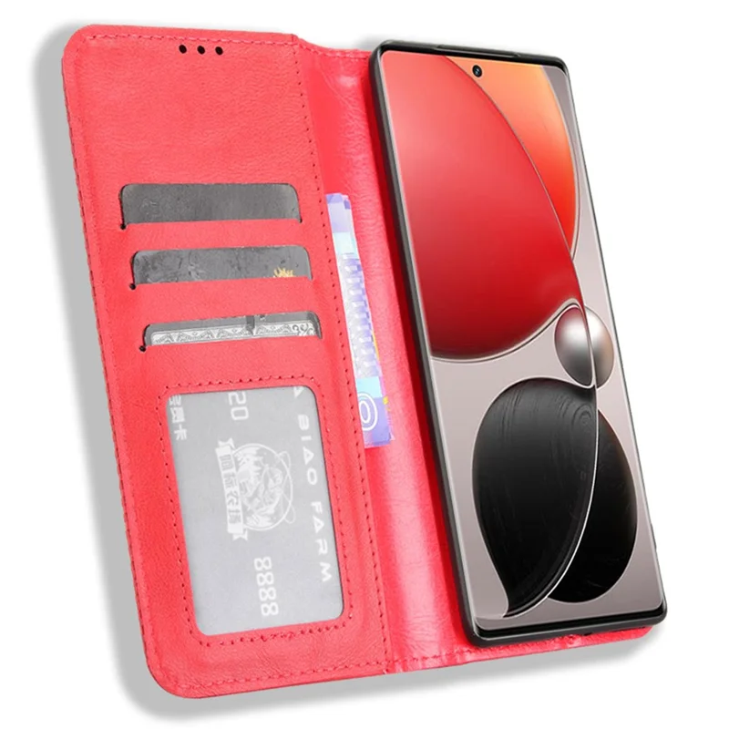 For itel S25 Ultra Leather Case Wallet Stand Retro Texture Phone Cover - Red