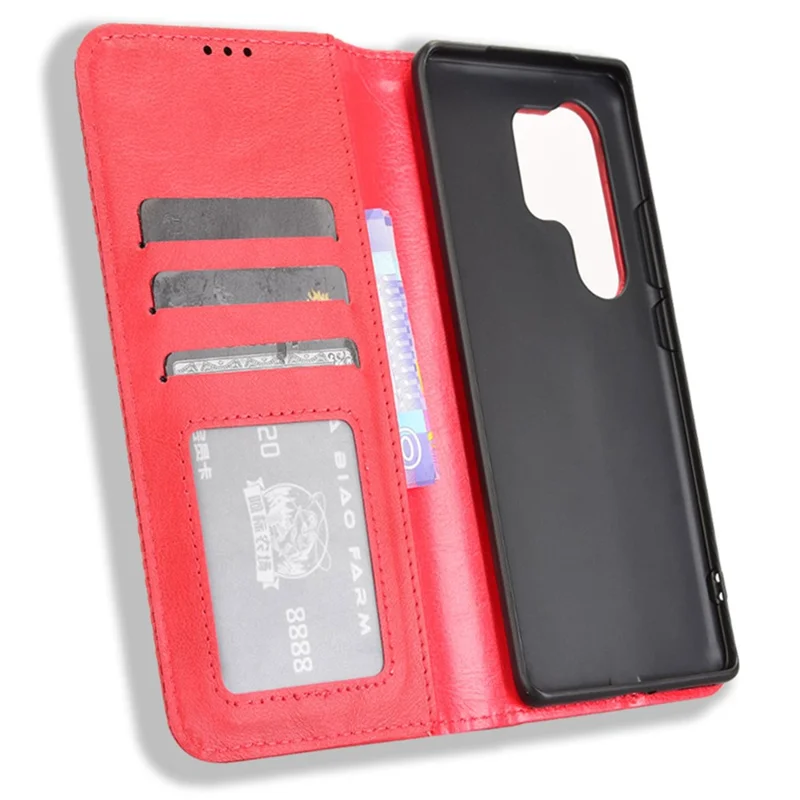 For itel S25 Ultra Leather Case Wallet Stand Retro Texture Phone Cover - Red