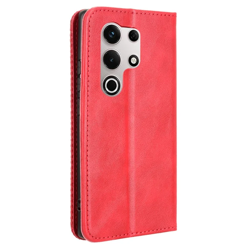 For itel S25 Ultra Leather Case Wallet Stand Retro Texture Phone Cover - Red