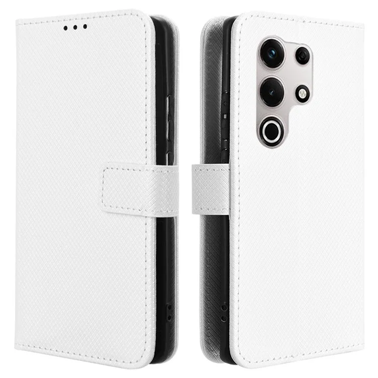 Für itel S25 Ultra Hülle PU-Leder Diamant-Textur Wallet Phone Cover - Weiß