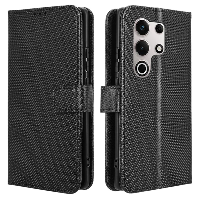For itel S25 Ultra Case PU Leather Diamond Texture Wallet Phone Cover - Black