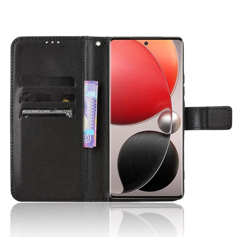 For itel S25 Ultra Case PU Leather Diamond Texture Wallet Phone Cover - Black