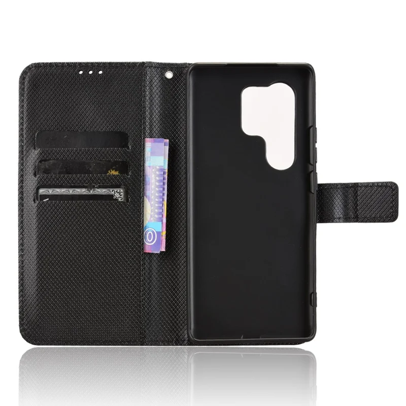 For itel S25 Ultra Case PU Leather Diamond Texture Wallet Phone Cover - Black