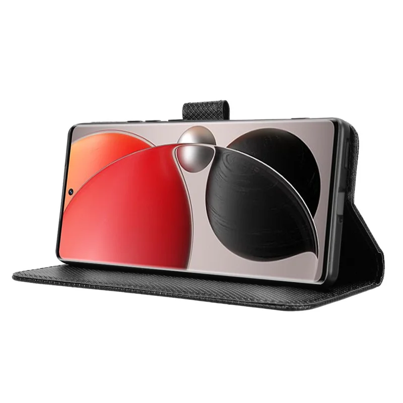 For itel S25 Ultra Case PU Leather Diamond Texture Wallet Phone Cover - Black