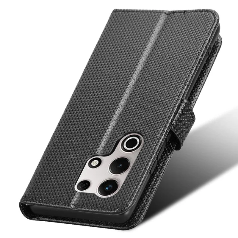 For itel S25 Ultra Case PU Leather Diamond Texture Wallet Phone Cover - Black