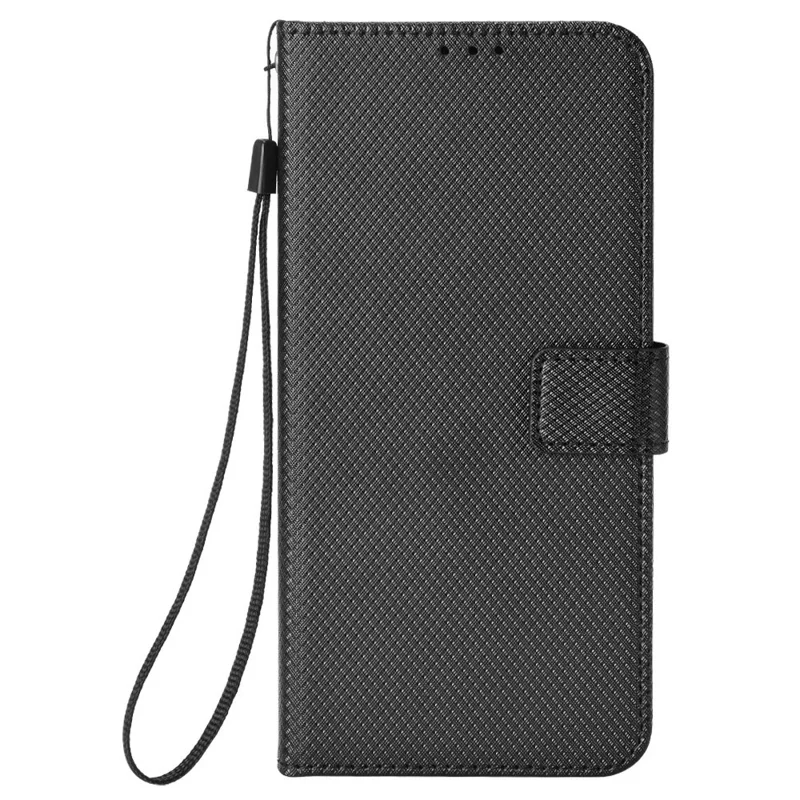 For itel S25 Ultra Case PU Leather Diamond Texture Wallet Phone Cover - Black