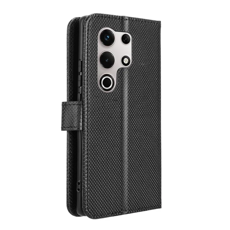 For itel S25 Ultra Case PU Leather Diamond Texture Wallet Phone Cover - Black