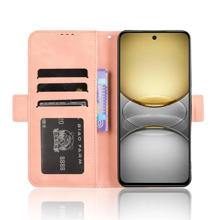 Для Realme C75 кожаный чехол для телефона с несколькими слотами для карт - розовый