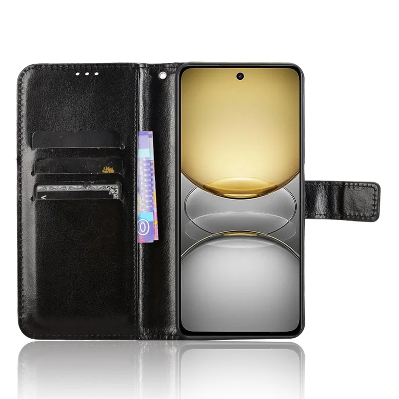 Funda para Realme C75 con textura de piel de caballo loco de PU, tapa de billetera para teléfono - Negro