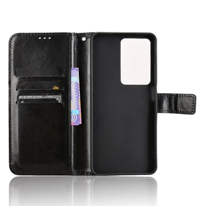 Funda para Realme C75 con textura de piel de caballo loco de PU, tapa de billetera para teléfono - Negro