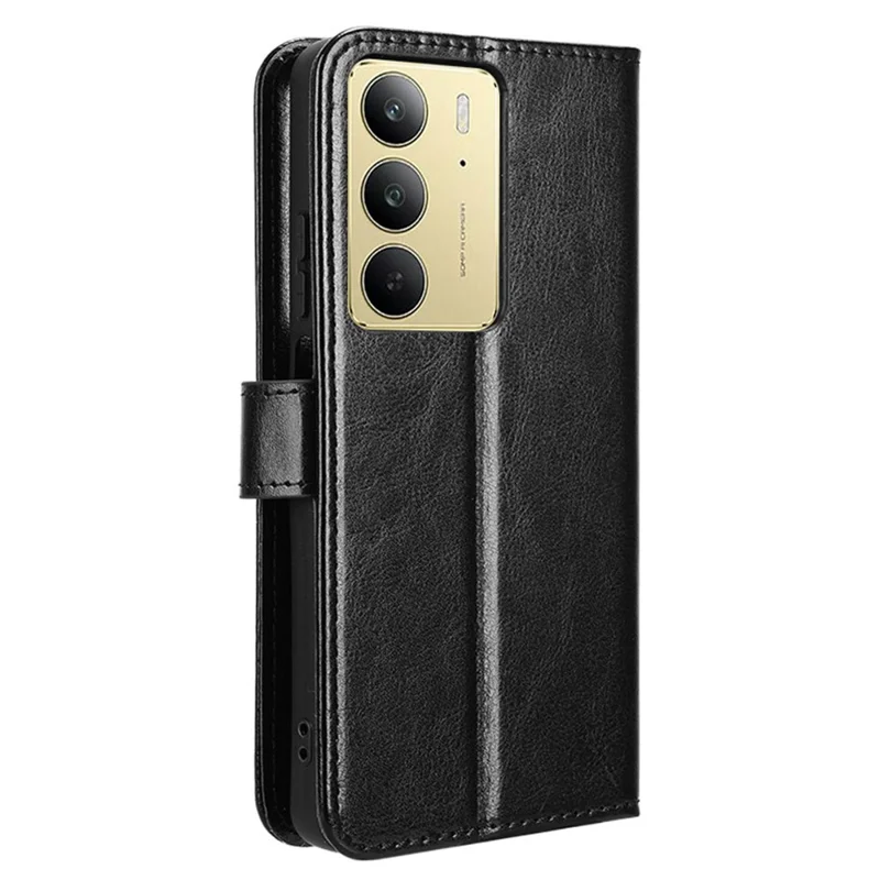 Funda para Realme C75 con textura de piel de caballo loco de PU, tapa de billetera para teléfono - Negro
