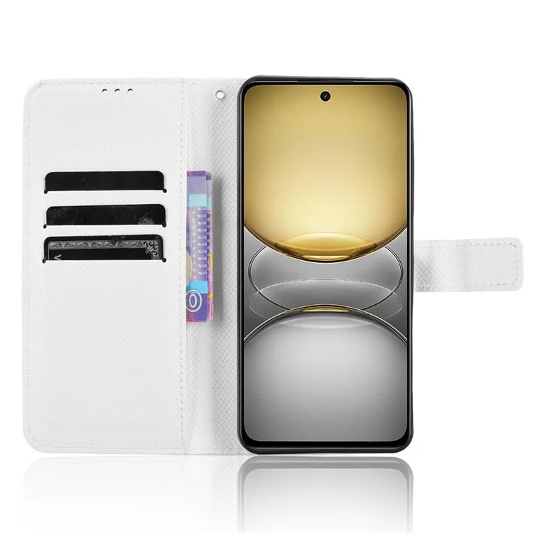 Для чехла Realme C75 с искусственной кожей, с текстурой под бриллиант, бело-белый.