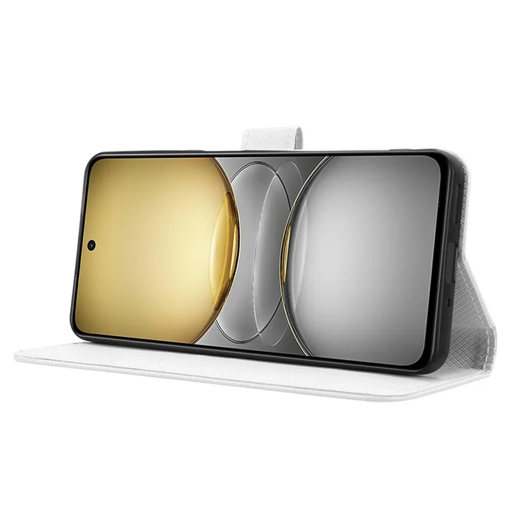 Для чехла Realme C75 с искусственной кожей, с текстурой под бриллиант, бело-белый.