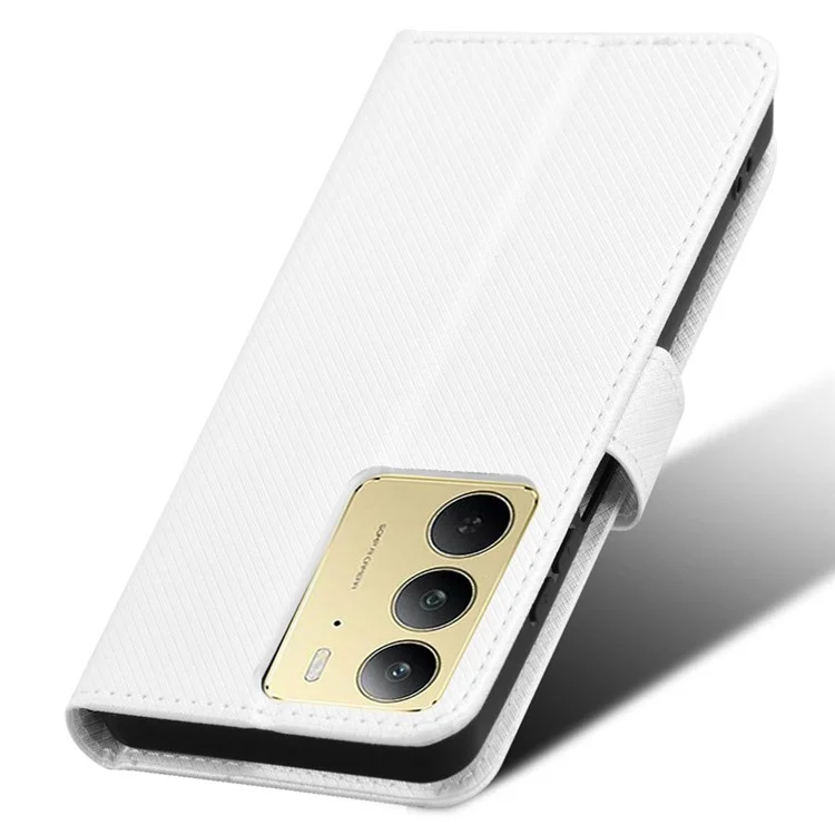 Для чехла Realme C75 с искусственной кожей, с текстурой под бриллиант, бело-белый.