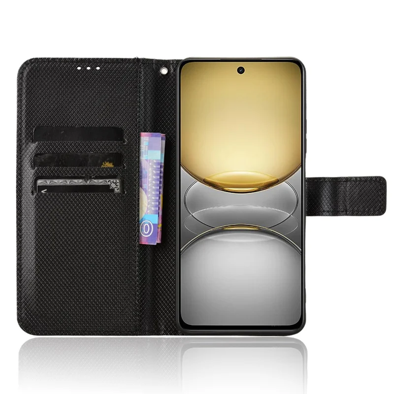For Realme 14x 5G / C75 4G / V60 Pro 5G Case PU Leather Diamond Texture Wallet Phone Cover - Black